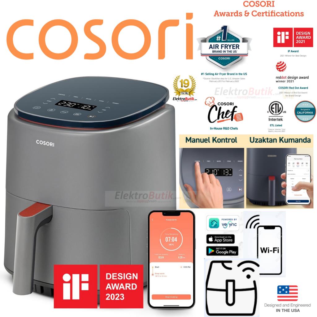 COSORI 3.8 L 1500 W WI-FI SMART UYGULAMA DESTEKLI AIR FRYER ?CAF-LI401S
