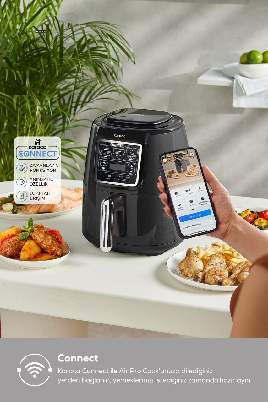 Karaca Connect Air Pro Cook XL 2 in 1 Uzaktan Erişimli Airfryer Shadow Grey 4L