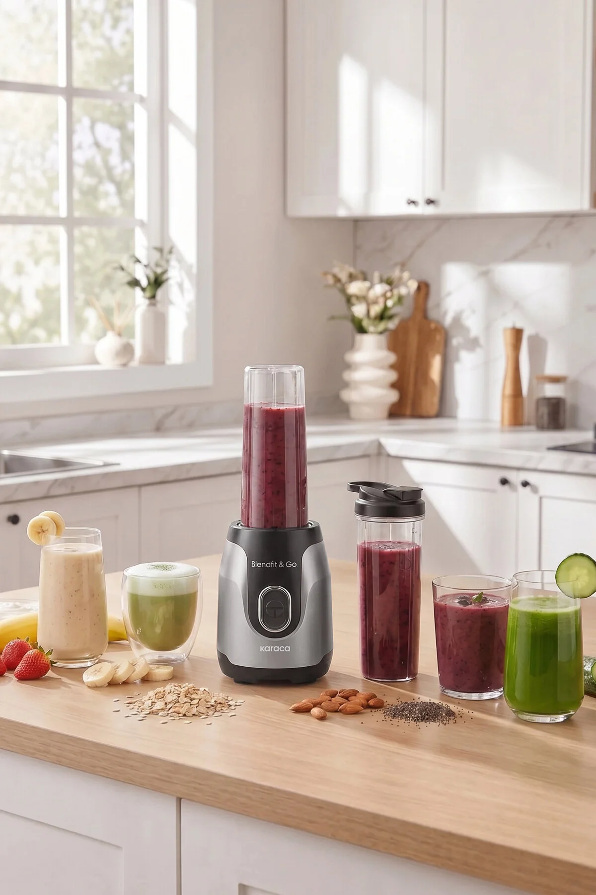 Karaca Blendfit Go Personal Kişisel Smoothie Blender Buz Kırıcı Çift Hazne Antrasit 600ml & 400ml