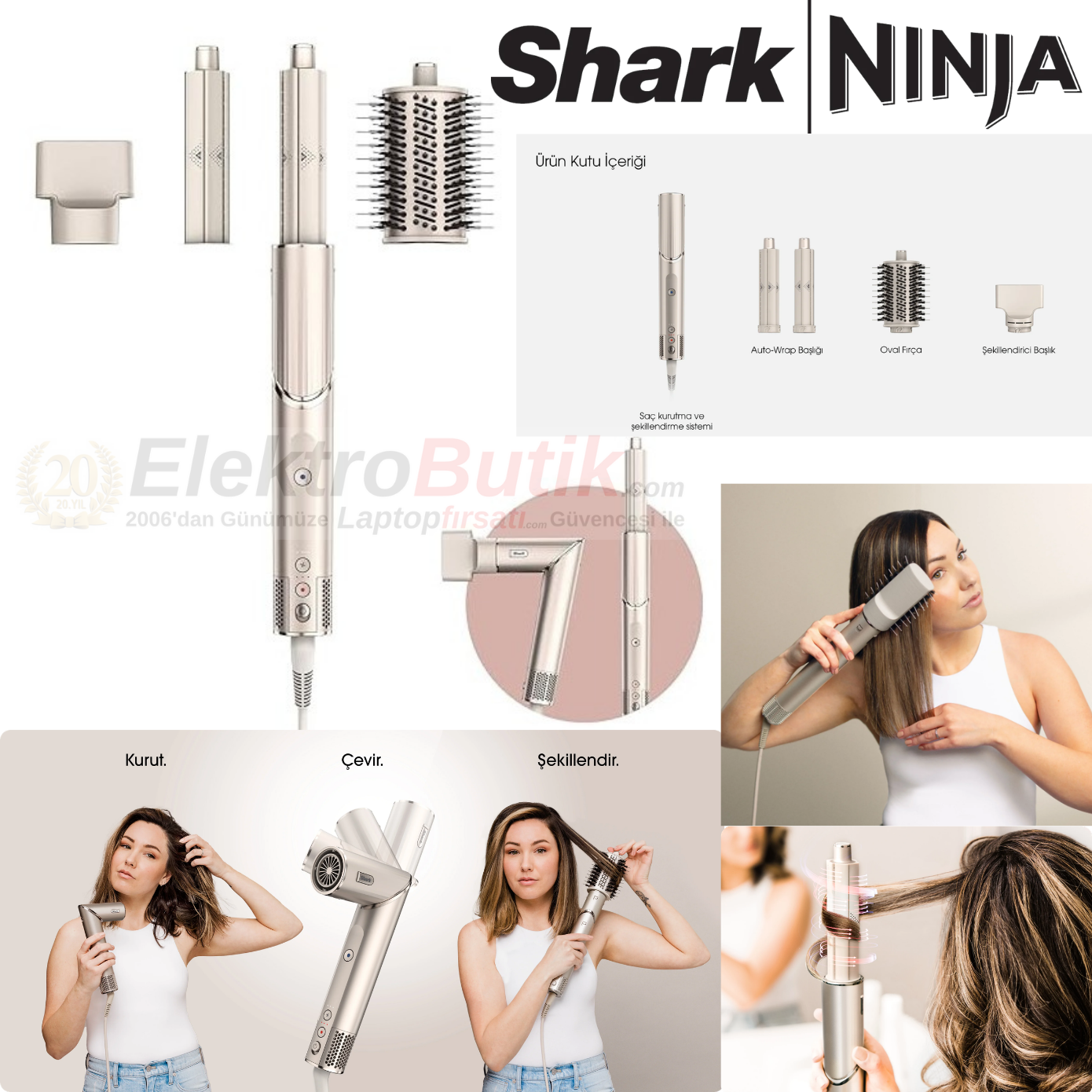 Shark Flexstyle 3-In-1 Saç Kurutma & Şekillendirme Sistemi HD426SLEU - Stone