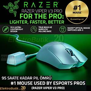 Razer Viper V3 PRO Beyaz  RZ01-05120200-R3G1 Ultralight Optik 35K Kablosuz Oyuncu Mouse