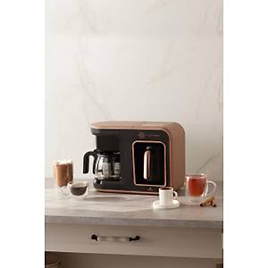 Karaca Hat�r Plus 5 in 1 Essential K�zde ve S�tl� T�rk Kahvesi ve Filtre Kahve Makinesi Rosie Brown