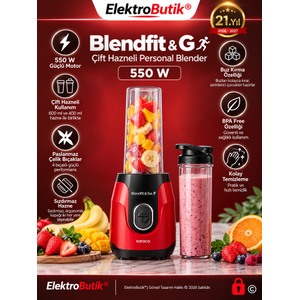 Karaca Blendfit Go K�rm�z� Personal Ki�isel Smoothie Blender Buz K�r�c�l� �ift Hazne  600ml & 400ml