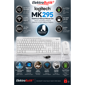 Logitech MK295 Beyaz 920-010089 SilentTouch Sessiz Kablosuz Q T�rk�e Klavye Mouse Set