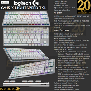 Logitech G915 X Lightspeed TKL Beyaz 920-012737 Kablosuz Mekanik Oyuncu Klavye