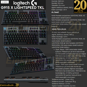Logitech G915 X Lightspeed TKL Siyah 920-012721 RGB Tactile Switch Kablosuz Mekanik Oyuncu Klavyesi