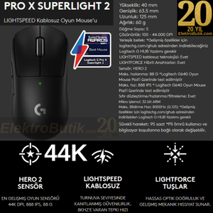 Logitech G PRO X Superlight 2 Siyah 910-006631 Lightspeed Hero 2 Optik �arjl� 60gram Kablosuz Oyuncu Mouse