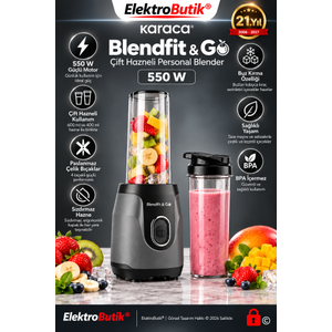 Karaca Blendfit Go Antrasit Personal Ki�isel Smoothie Blender Buz K�r�c� �ift Hazne  600ml & 400ml