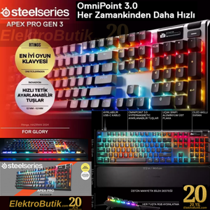 SteelSeries Apex Pro Gen 3 Omnipoint 3.0 SSK64661 Hipermanyetik Switch Rgb Mekanik Oyuncu Klavyesi (Uk