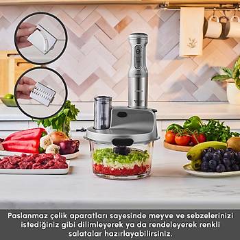 Karaca Mastermaid Prosteel Cam Mutfak Robotu Uzun Blender Ayakl� 6 B��akl� 2500 W Galaxy Grey
