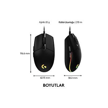 Logitech 910-005823 G102 LightSync Black 8000DPI 6 Tu� Optik RGB Siyah Kablolu Gaming (Oyuncu) Mouse