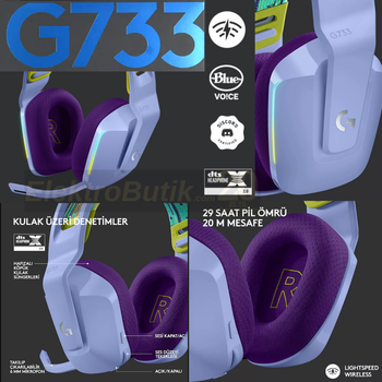 Logitech G G733 LIGHTSPEED RGB Kablosuz 7.1 Surround Ses Oyuncu Kulakl - Lila 981-000890