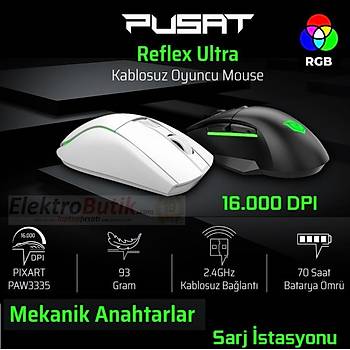 PUSAT REFLEX ULTRA 16000 DPI 400 IPS YUKSEK PERFORMANSLI KABLOSUZ RGB OYUNCU MOUSE- SIYAH