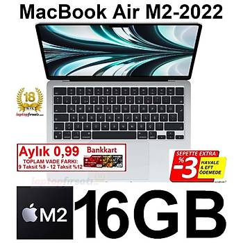 Apple MacBook Air M2 2022 16GB RAM 8Core CPU + GPU 256GB SSD 13.6 Liquid Retina Ekran Gumus Z15W00103 2 YIL APPLE TURKIYE GARANTILI
