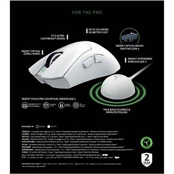 Razer DeathAdder V4 Pro Beyaz RZ01-05330200-R3G1 Optik 45K Kablosuz Oyuncu Mouse