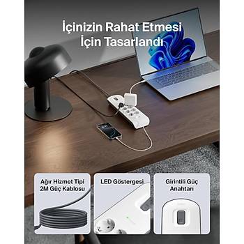 Belki Bsv804Vf2M Akm Korumal Uzatma Priz,8 kl Priz,2,4A kl Iki (2) Adet Usb Balat Okt