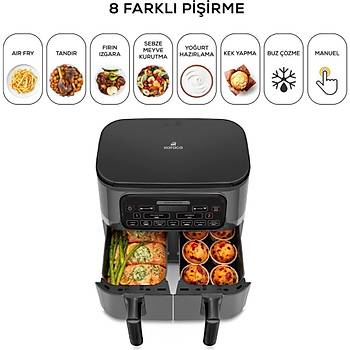 KARACAAIR PRO COOK DUO TANDIR XXXL 4+4 LITRE AIRFRYER SPACE GRAY BLACK 8 KISILIK FRITOZ