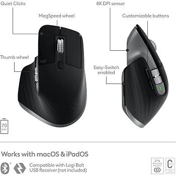 Logitech Mx Master 3S For Mac 910-006571 Siyah �arjl� Sessiz Lazer Kablosuz Mouse