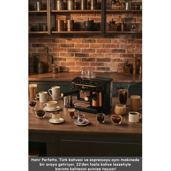 Karaca Hat�r Perfetto Dijital ve Dokunmatik Ekranl� �elik Cezveli Espresso ve T�rk Kahve Makinesi Copper