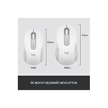 Logitech M650 Signature 910-006238 Beyaz Sessiz B�y�k Boy Sa� El Optik Kablosuz Mouse