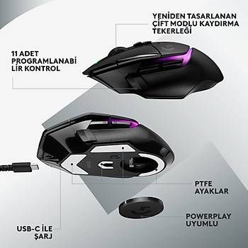 Logitech G502 X Plus 910-006163 Siyah RGB Lightspeed Hero �arjl� Optik Kablosuz Oyuncu Mouse