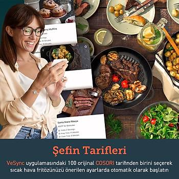 COSORI AKILLI SMART WI-FI UYGULAMA DESTEKLI PREMIUM 5.5LT 1700W DOKUNMATIK AIRFRYER SIYAH CS158-AF 