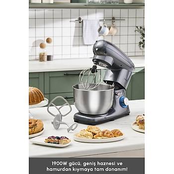 Karaca Multichef Stand Mikser Antrasit Mutfak �efi 1900W 5,5 Lt (K�yma �ekme /Sucuk-Sosis/��li K�fte Aparatl�)