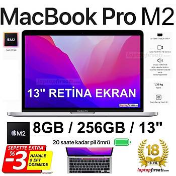 Apple MacBook Pro M2 2022 8C. CPU 10C.GPU 8GB 256GB SSD 13.3 macOS UZAY GRISI MNEH3TU/A 2 YIL APPLE TURKIYE GARANTILI