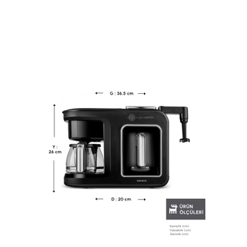 Karaca Hat�r Plus 5 in 1 Konu�an K�zde ve S�tl� T�rk Kahvesi ve Filtre Kahve Makinesi Black Chrome