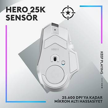 LOGITECHG G502 X PLUS KABLOSUZ HERO 25K SENSORLU RGB AYDINLATMALI OYUNCU MOUSE BEYAZ 910-006172