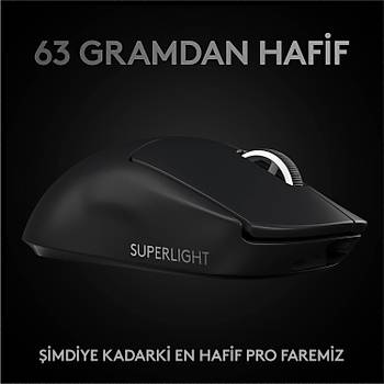 Logitech G PRO X Superlight 910-005881 Siyah Lightspeed Hero �arjl� Optik Kablosuz Oyuncu Mouse