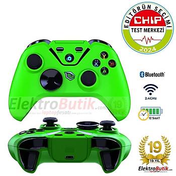 Pusat Clutch Titresim Geri Bildirimli Cift Mod Kablosuz Bluetooth ve 2.4 GHz Gamepad Yesil