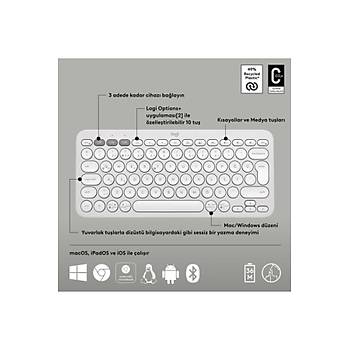 Logitech Pebble Keys 2 K380S 920-011860 Beyaz TKL Q Kablosuz Klavye