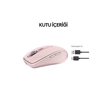 Logitech MX Anywhere 3S Kompakt 8000 DPI Optik Sensrl Sessiz Bluetooth Kablosuz Mouse, Pembe 910-006931
