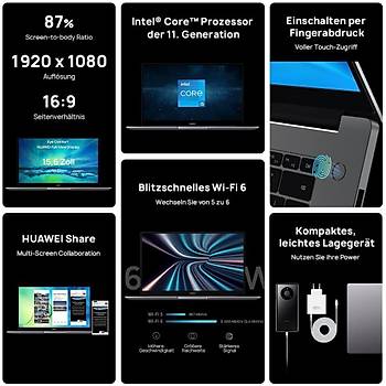Huawei Matebook D15 11. Nesil I5-1135G7 8GB 512SSD Windows 11 Intel Iris Xe Graphics 15.6