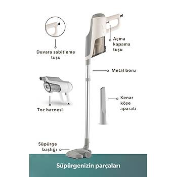 Homend Dustroyer 1272H 2 in 1 Kablolu Dikey S�p�rge Beyaz Gri