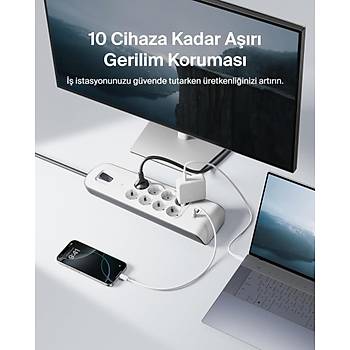 Belki Bsv804Vf2M Akm Korumal Uzatma Priz,8 kl Priz,2,4A kl Iki (2) Adet Usb Balat Okt