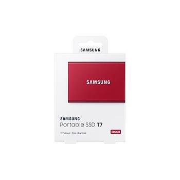 Samsung T7 500GB 1050MB-1000MB/s USB 3.2 Gen2 Taþýnabilir SSD Metalik Kýrmýzý MU-PC500R/WW (3 Yýl Samsung Türkiye Garantili)