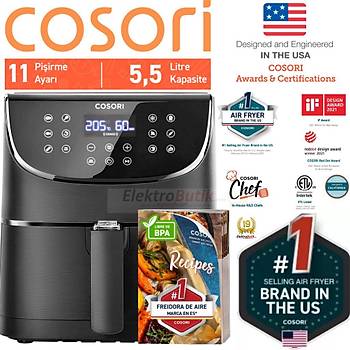 COSORI Airfryer 5,5 L 11 Program, On Isitma ve Sicak Tutma Islevleri, Dijital Dokunmatik LED Ekran, Bulasikk Makinesinde Yikanabilir, 1700W CP158-AF