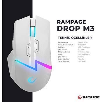 RAMPAGE DROP M3 BEYAZ OYUNCU MOUSE