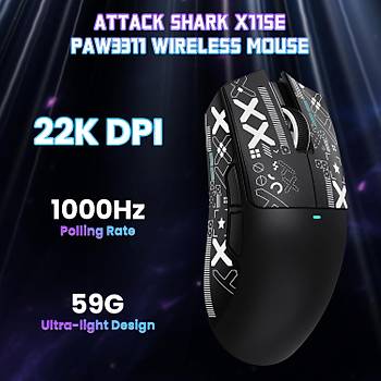ATTACK SHARK X11 SE Siyah �arjl� Makrolu Ergonomik Optik Kablosuz Oyuncu Mouse + Etiket PixArt PAW3311 Sens�r, 22000 DPI, BT/2.4G