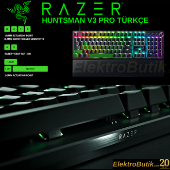 Razer Huntsman V3 Pro Siyah T�rk�e RZ03-04971100-R3L1 RGB Analog Optical Switch Kablolu Mekanik Oyuncu Klavyesi