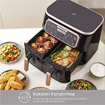 KARACAAIR PRO COOK DUO TANDIR XXXL 4+4 LITRE AIRFRYER SPACE GRAY BLACK 8 KISILIK FRITOZ
