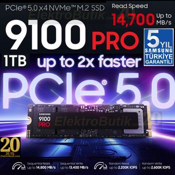 Samsung 9100 Pro MZ-VAP1T0BW 1TB 14700/13300MB/SN Pce Nvme M.2 SSD 5 YIL SAMSUNG TURKIYE GARANTILI