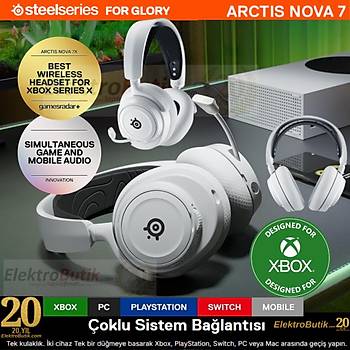 STEELSERIES ARCTIS NOVA 7X XBOX & COKLU PLATFORM BEYAZ KABLOSUZ KULAK USTU OYUNCU KULAKLIGI SSH61567 2 YIL STEELSERIES TURKIYE GARANTILIDIR