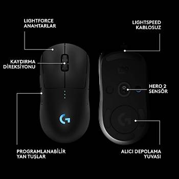 Logitech G Pro 2 Lightspeed Siyah 910-007296 44K Hero 2 Optik LIGHTSYNC RGB �arjl� 80gram Kablosuz Oyuncu Mouse