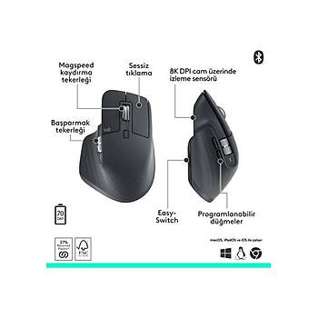 Logitech Mx Master 3s Bluetooth Edition Performans 8000 Dp� Optik Sens�rl� Sessiz Kablosuz Mouse, Siyah