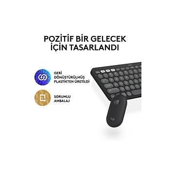 Logitech 920-012245 Grafit Pebble 2 Combo �oklu Sessiz Kablosuz T�rk�e Q Klavye Mouse Seti