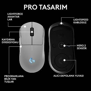 Logitech G Pro 2 L�ghtspeed Beyaz 910-007303 44K Hero 2 Optik LIGHTSYNC RGB �arjl� 80gram Kablosuz Oyuncu Mouse