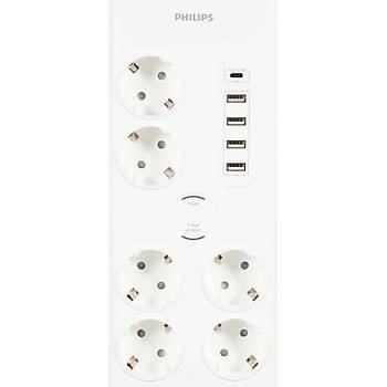 Philips SPN7060WA/62 6'l� 5 USB'li 2 m Anahtarl� Ak�m Korumal� Priz